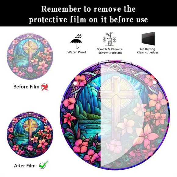 Suncatcher Holy Cross Flowers Hanging Wall Window Colorful In/Outdoor Religious - Picture 3 of 3